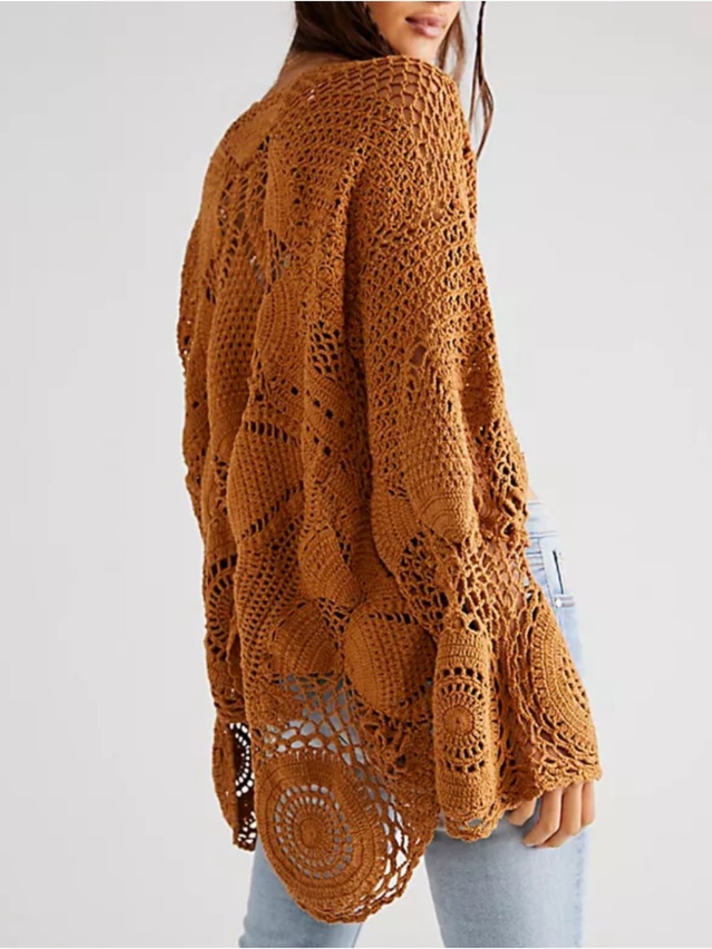 < Flook Crochet Open-Knit Cardigan Oversized Fit Size Small >